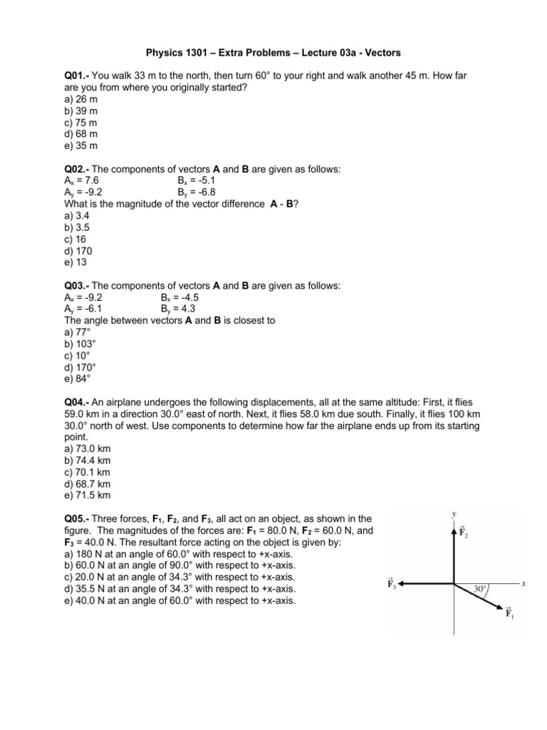 Physics 1301 Vector Problems Guide | PDF | Angle | Euclidean Vector