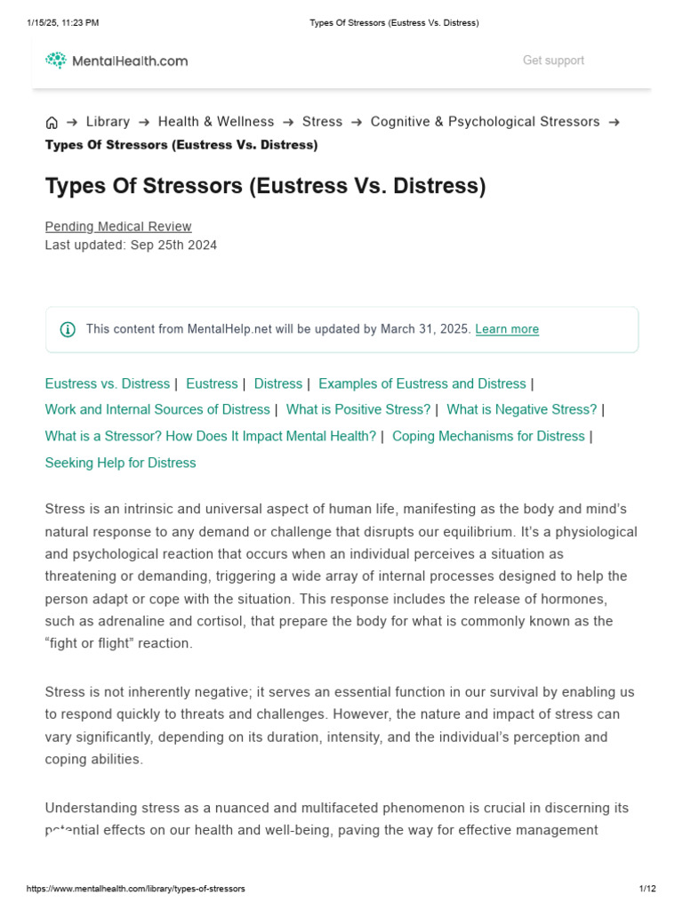 Eustress and Distress Explained | PDF | Stress (Biology) | Anxiety