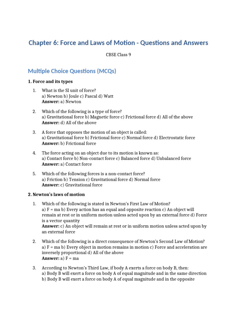 Chapter 6 Force and Laws of Motion | PDF | Force | Newton's Laws Of Motion