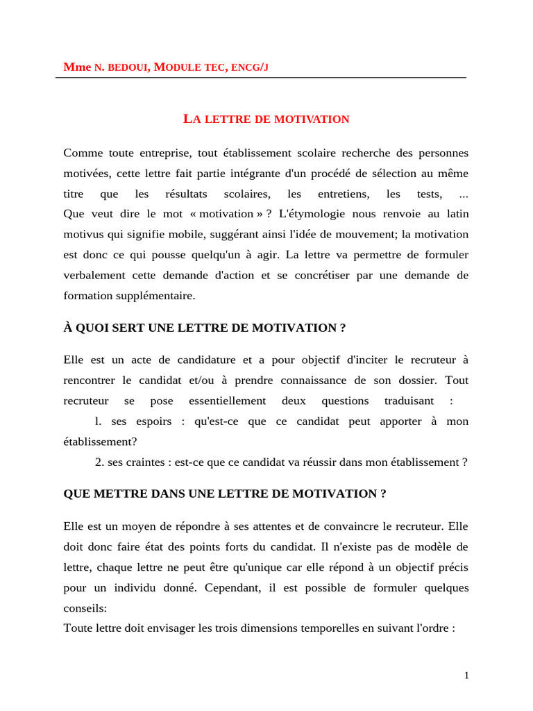 Rédiger une lettre de motivation efficace | PDF | Motivation | Motivant