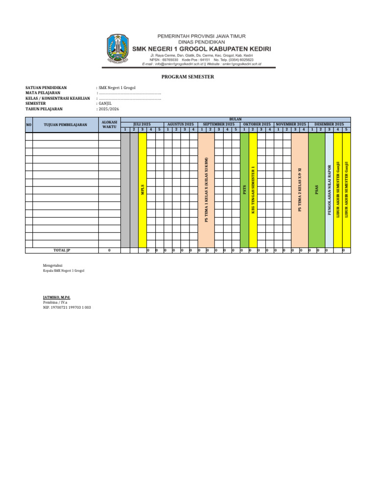 Program Semester SMK Negeri 1 Grogol 2025/2026 | PDF