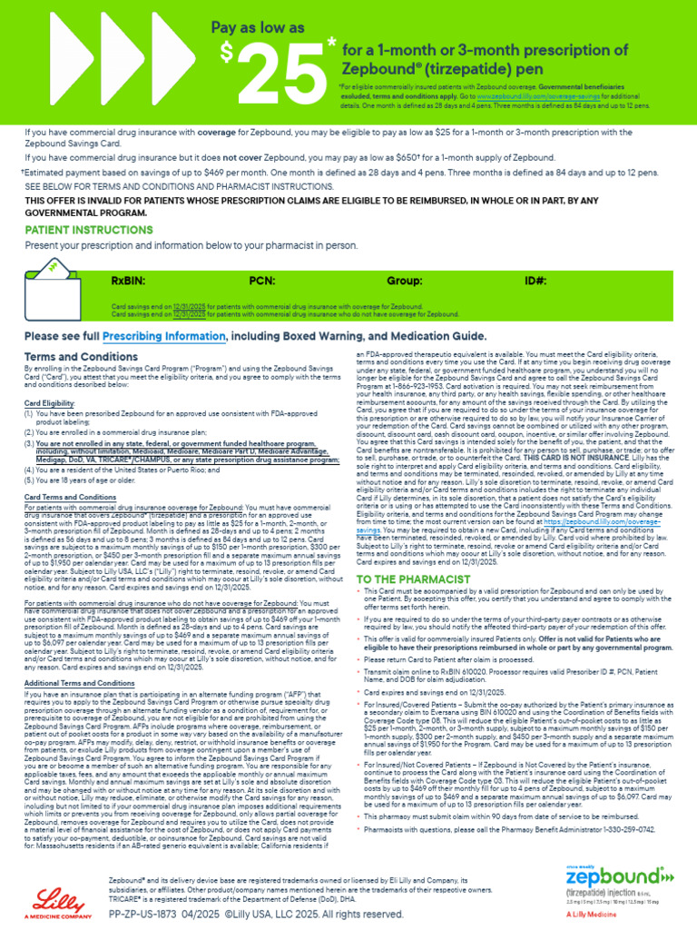 tirzepatide savings program Zepbound Savings Card Information | PDF | Medicare (United States)