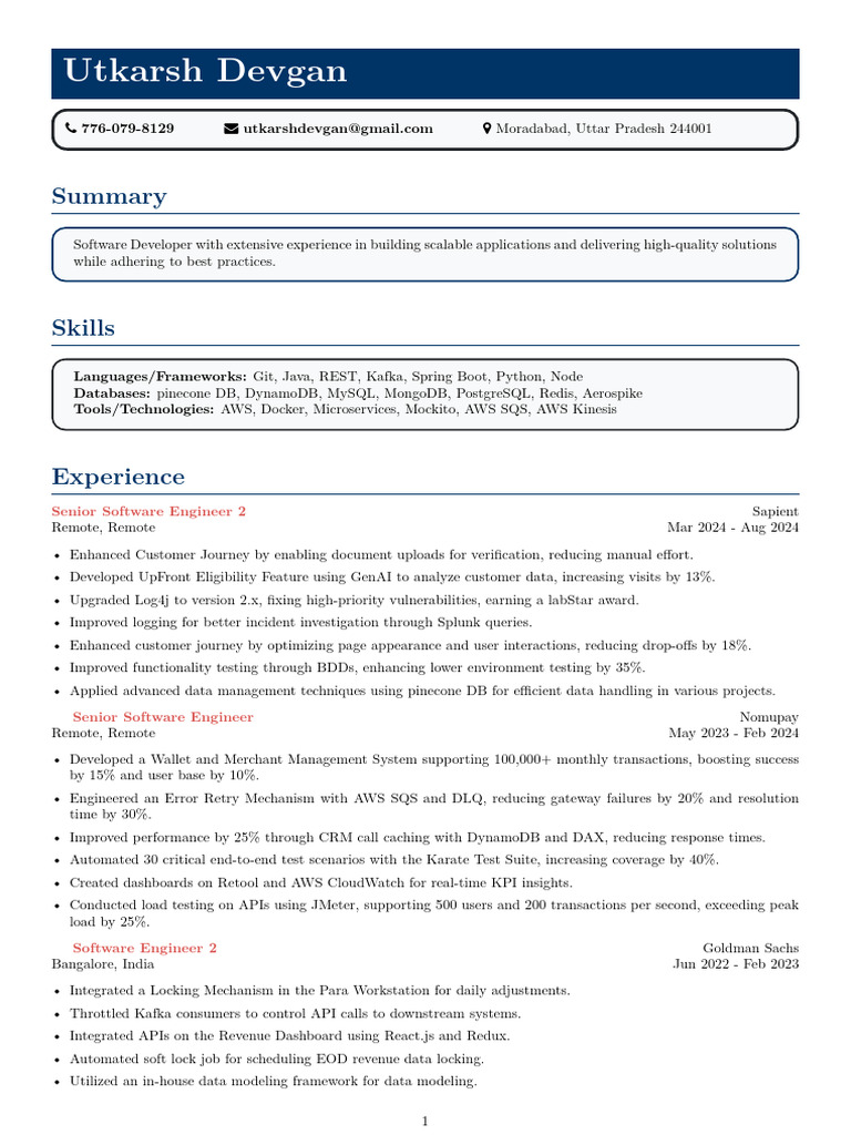 Senior Software Developer Profile | PDF | Software | Data Management