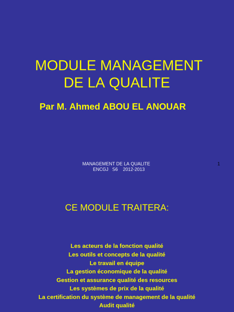 Management de la Qualité : Concepts et Acteurs | PDF | Management de la ...