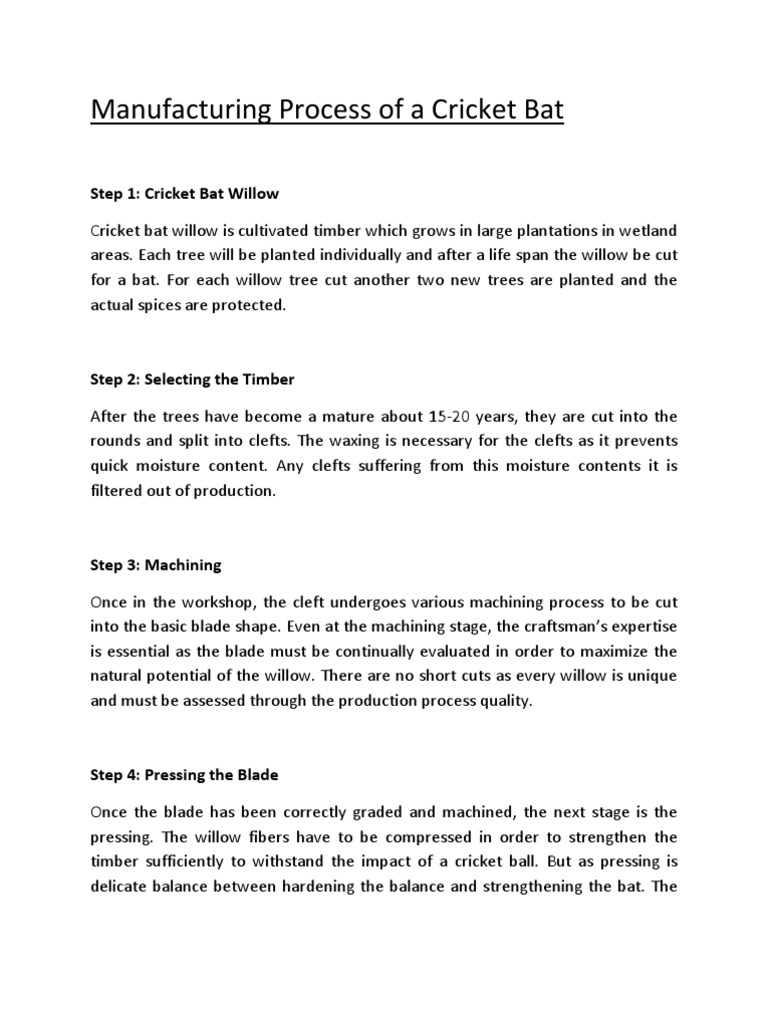 Manufacturing Process of A Cricket Bat PDF