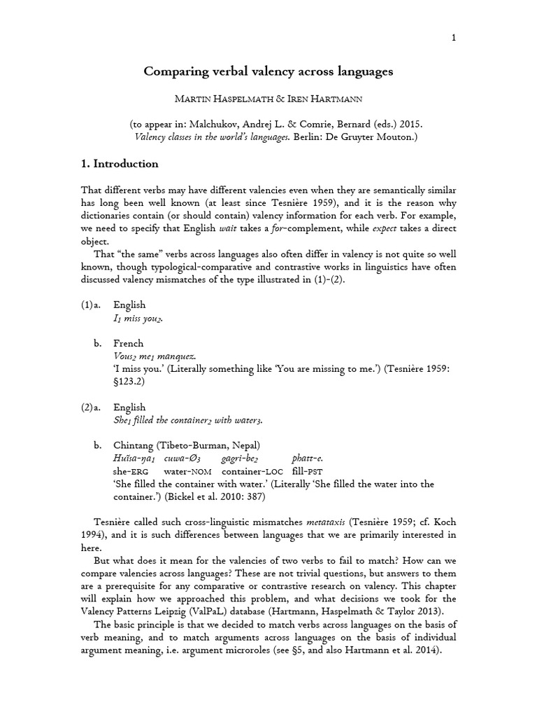 Valency Patterns in 25 Languages | PDF | Verb | Subject (Grammar)