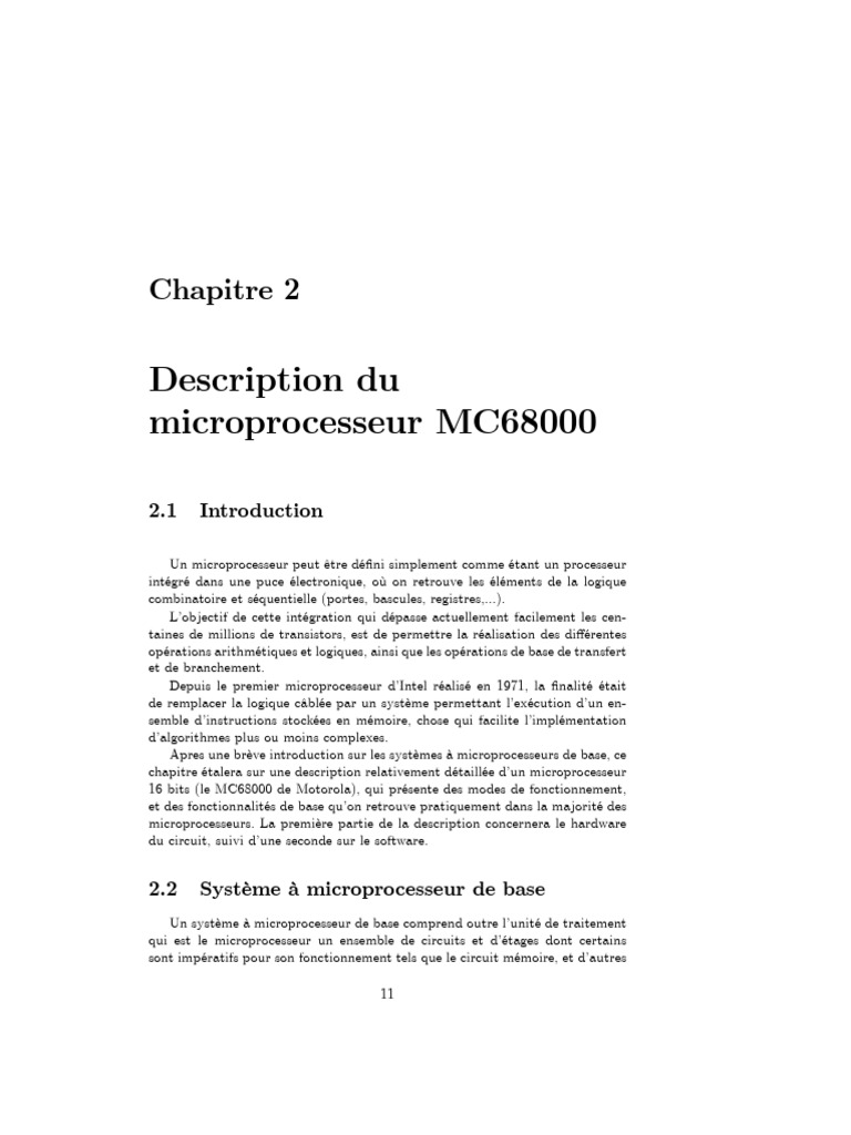 Description du microprocesseur MC68000 | PDF | Microprocesseur ...