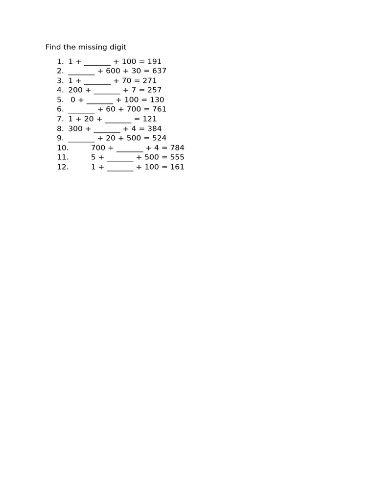 Missing Digit Math Problems | PDF