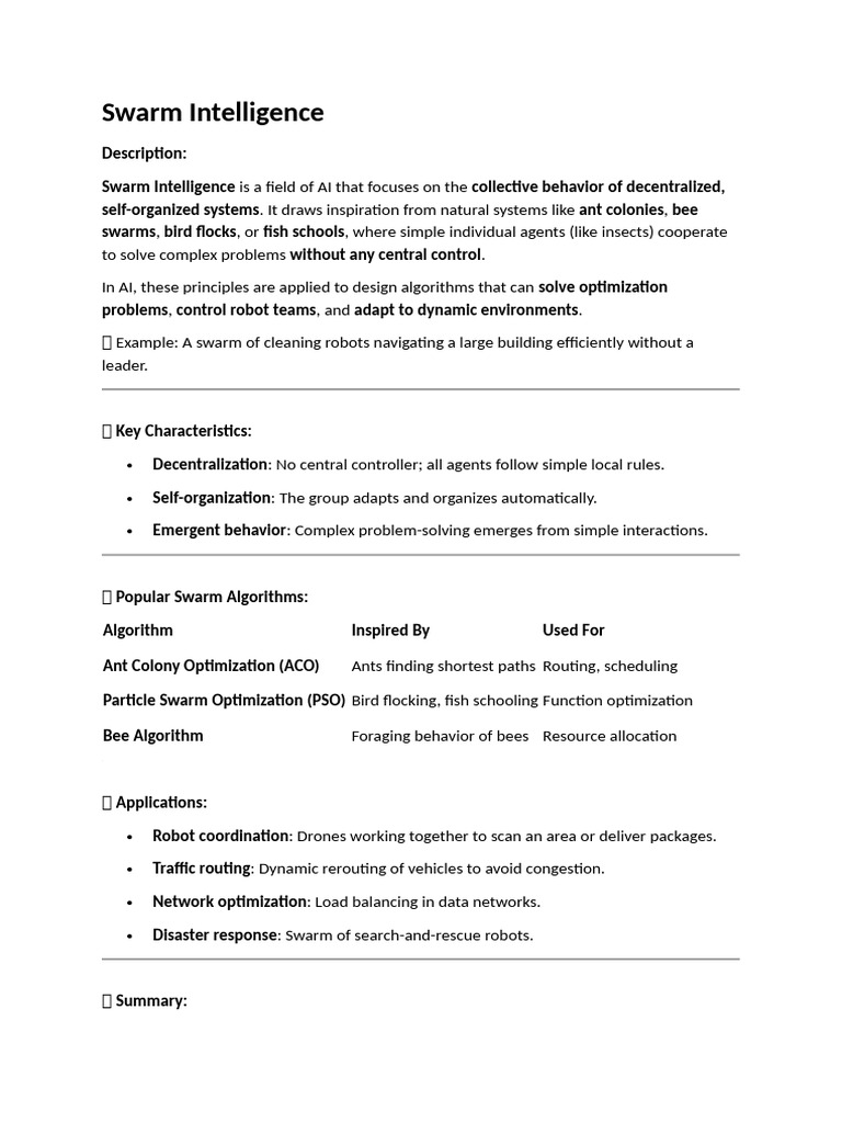 Swarm Intelligence in AI Applications | PDF