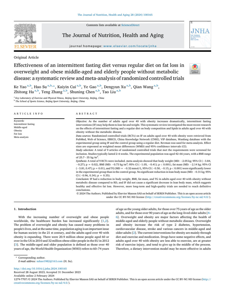 Intermittent Fasting vs. Regular Diet for Fat Loss | PDF | Dieting ...