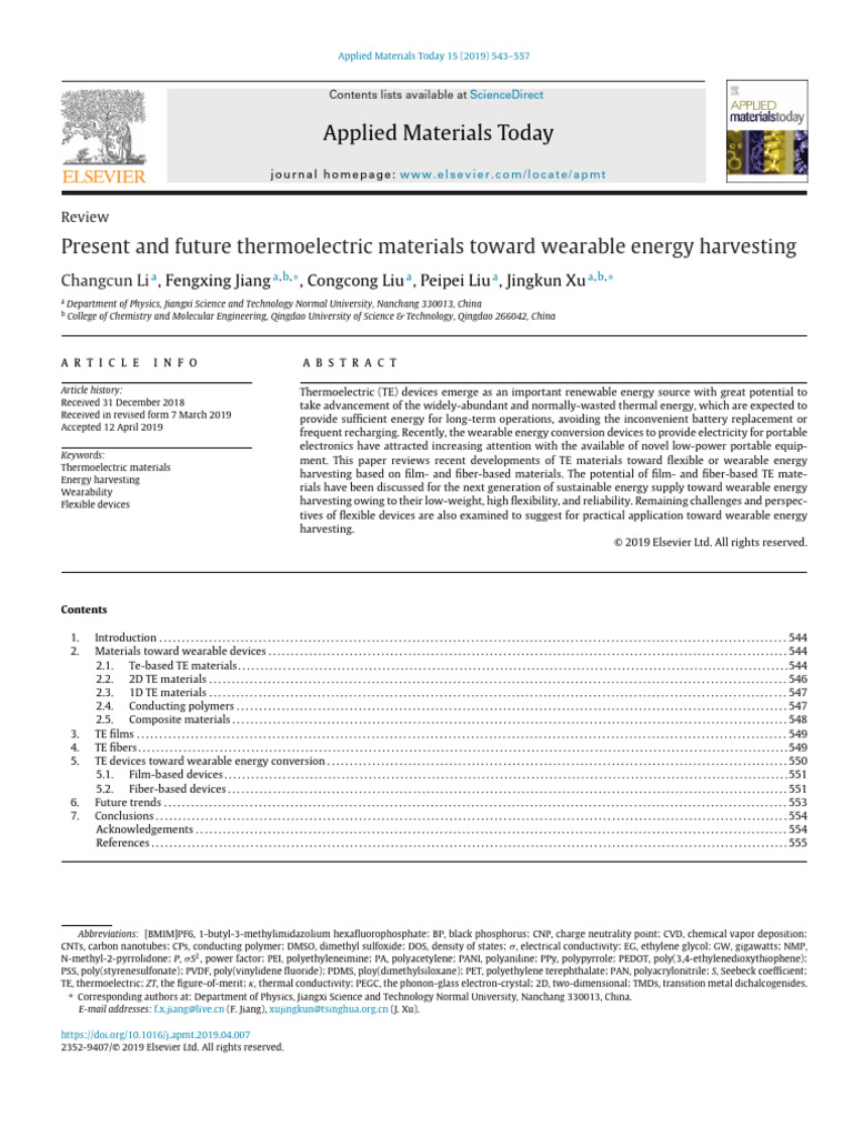 Thermoelectric Materials for Wearable Energy | PDF | Graphene | Carbon ...