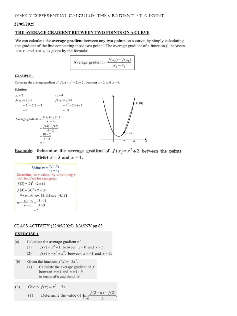 WEEK 7 Differential Calculus Gradient at A Point PDF | PDF