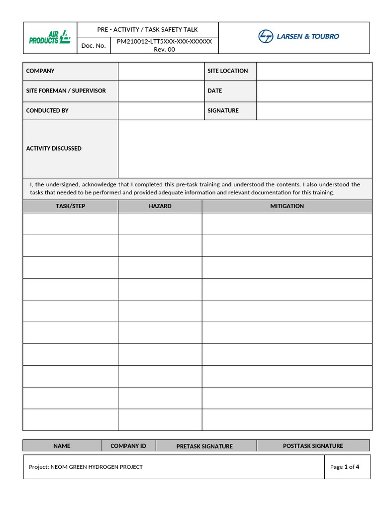 NEOM Project Safety Talk Checklist | PDF | Occupational Safety And ...