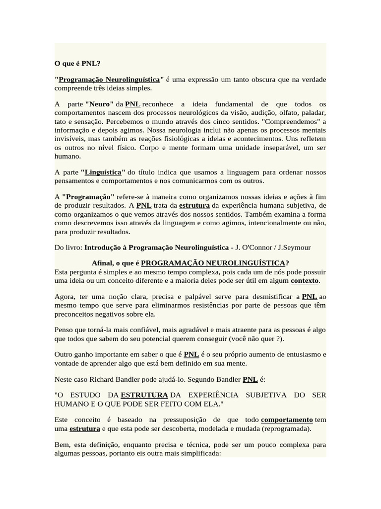 O que é Programação Neurolinguística? | PDF | Programação ...