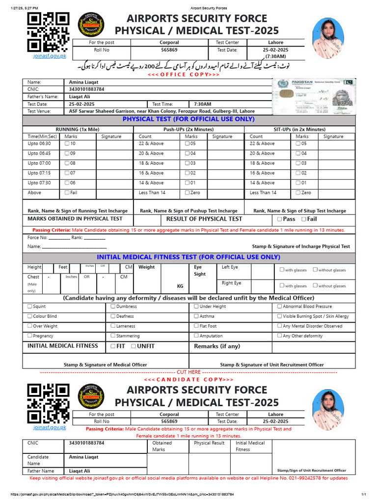 ASF Physical/Medical Test 2025 Details | PDF | Medical Specialties ...