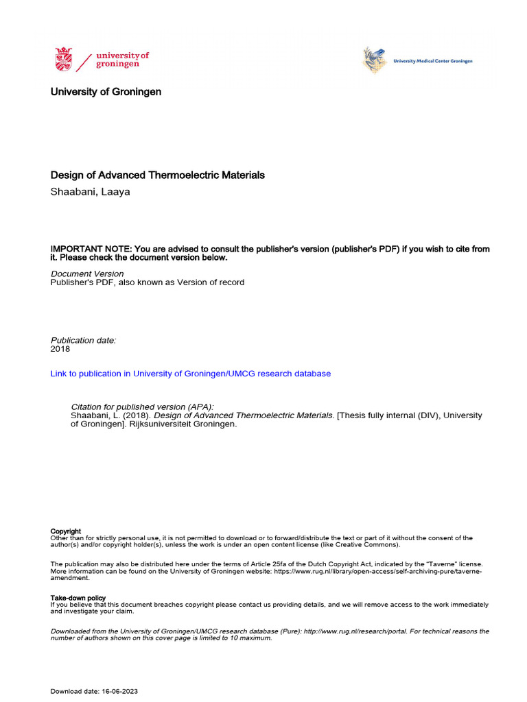 #Design of Advanced Thermoelectric Materials | PDF | Electrical ...