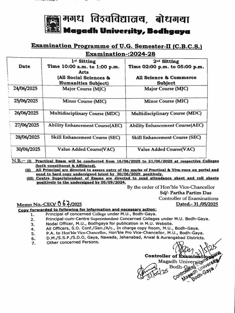 U.G. C.B.C.S. Course 2nd Sem. Examination 2024-28 | PDF