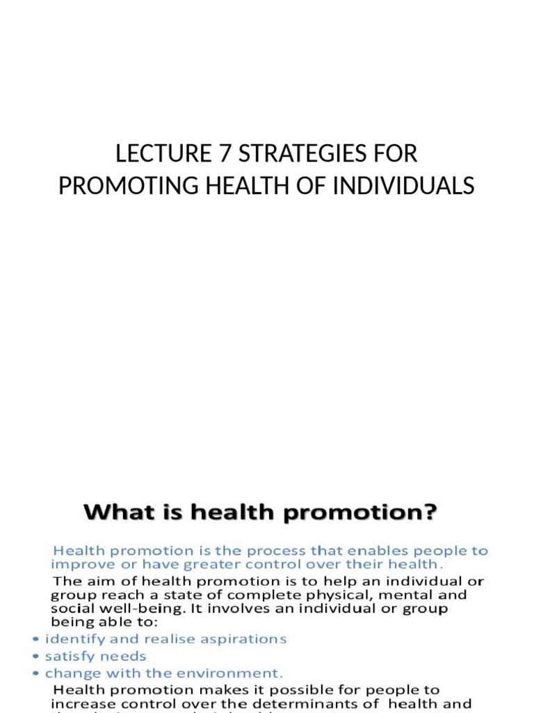 Lecture 7 Strategies For Promoting Health of Individuals | PDF