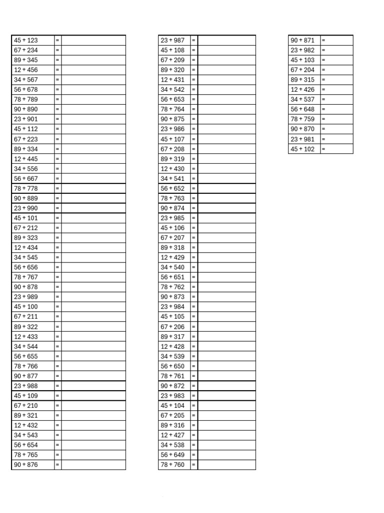 Math Addition Problems List | PDF