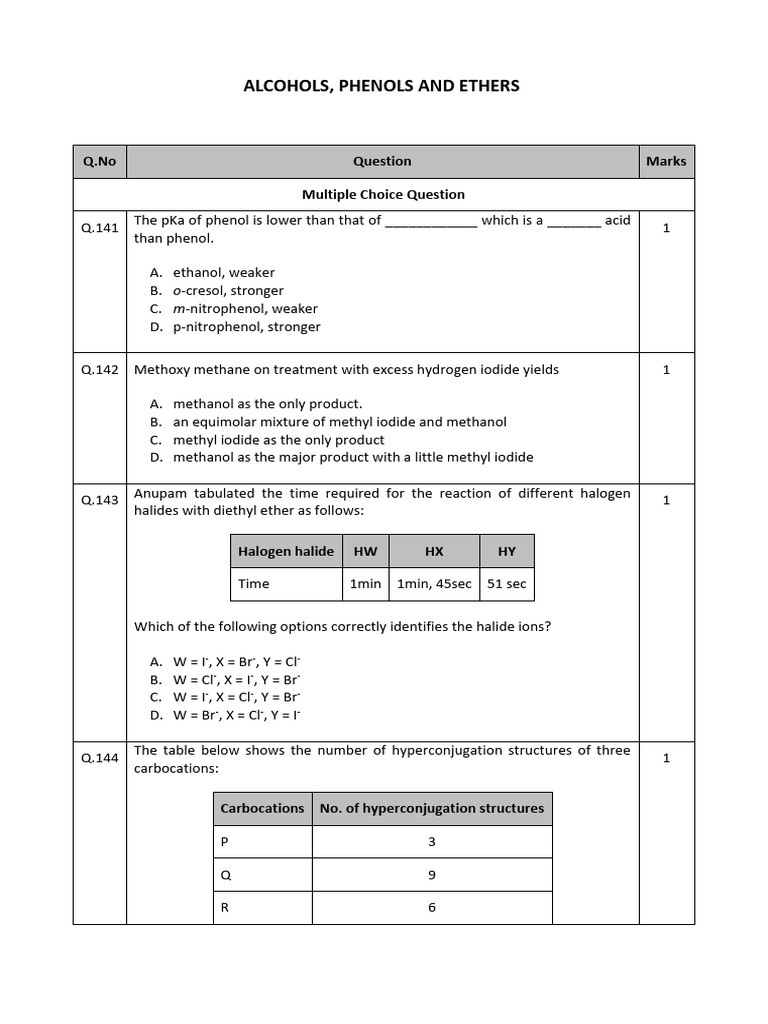 Cbq-Alcohols, Phenols and Ethers | PDF | Ether | Methyl Group