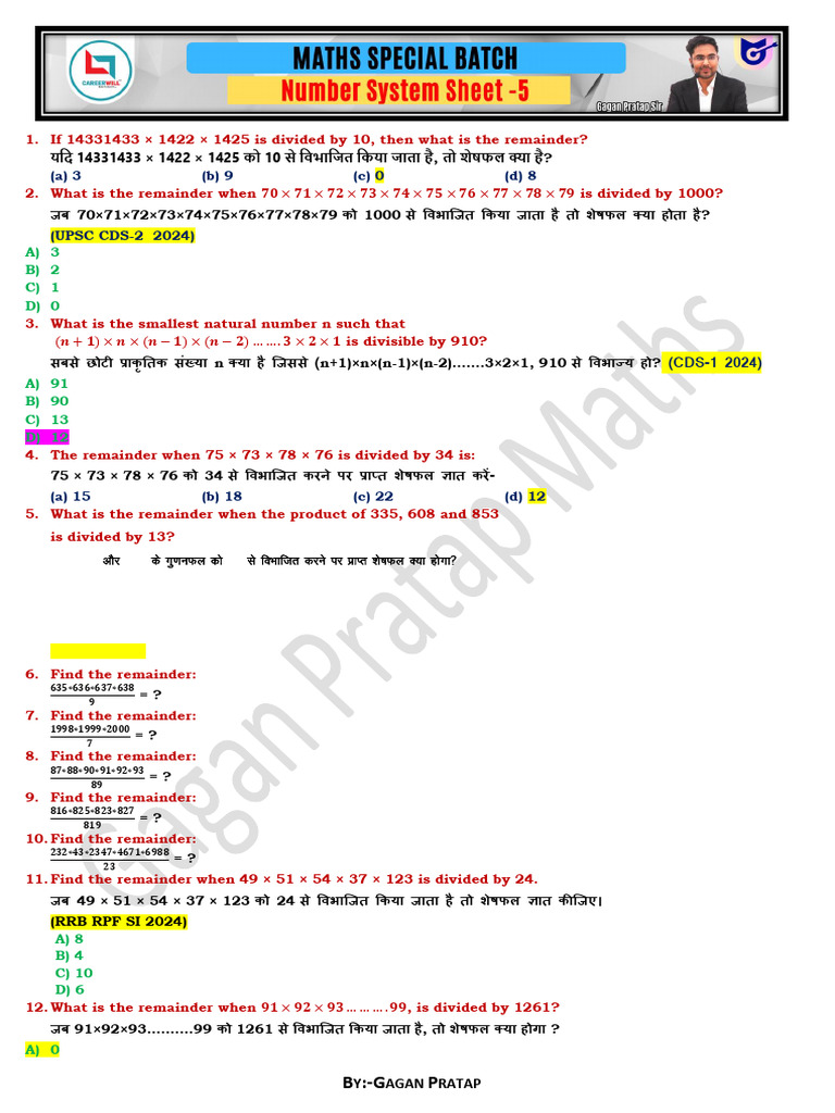 Number System Sheet-5 562403 Crwill | PDF