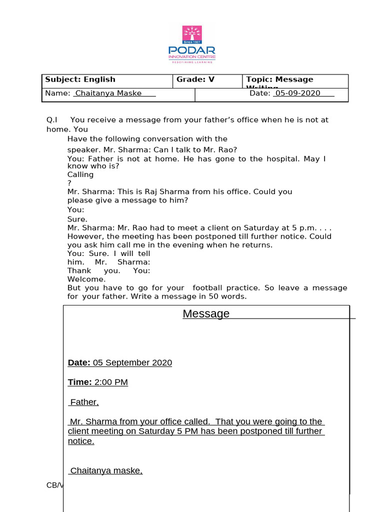 Message Writing for Grade 5 | PDF