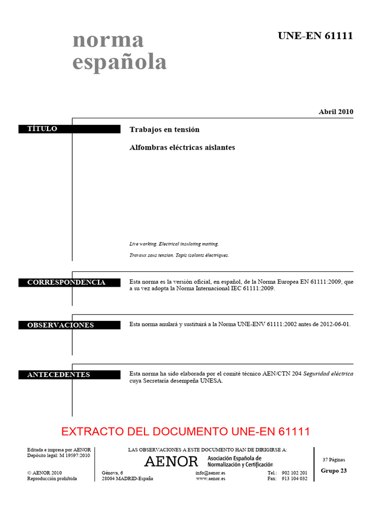 Norma UNE-EN 61111: Seguridad Eléctrica | PDF | Aislador (Electricidad ...