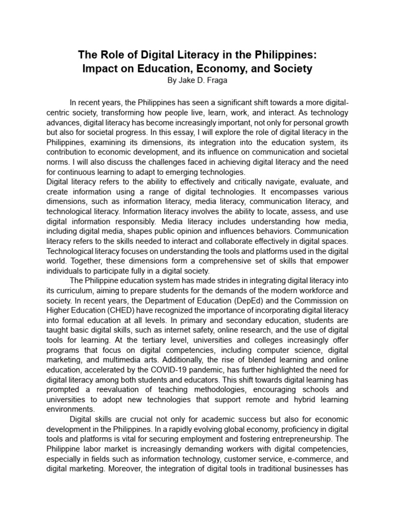 The Role of Digital Literacy in The Philippines | PDF | Literacy | Learning