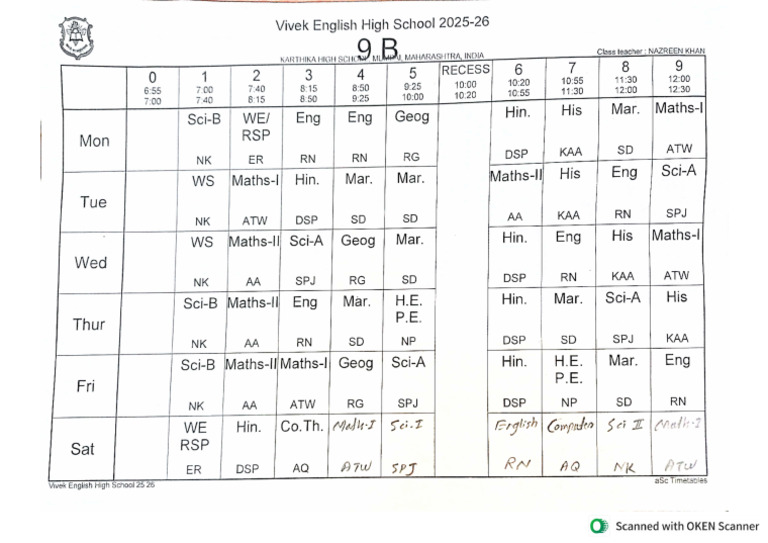 9B Timetable | PDF