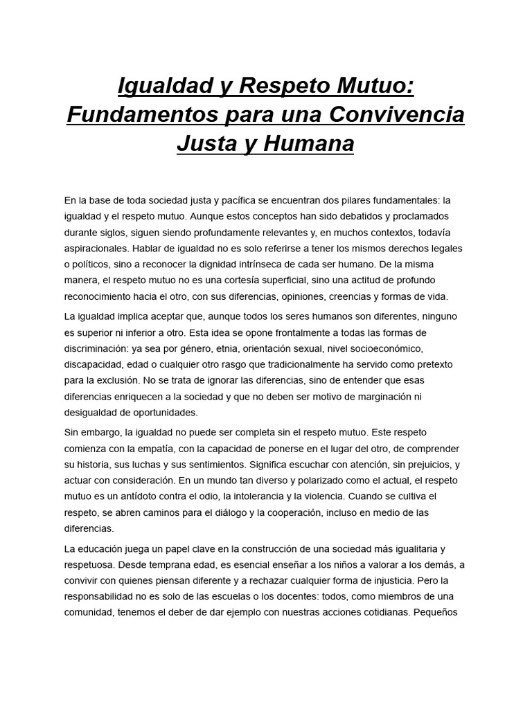 Igualdad y Respeto Mutuo - Fundamentos para Una Convivencia Justa y ...