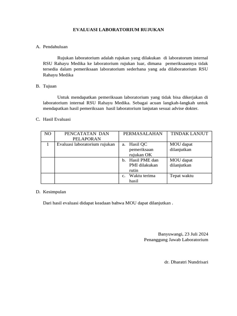 Evaluasi Laboratorium Rujukan RSU Rahayu | PDF