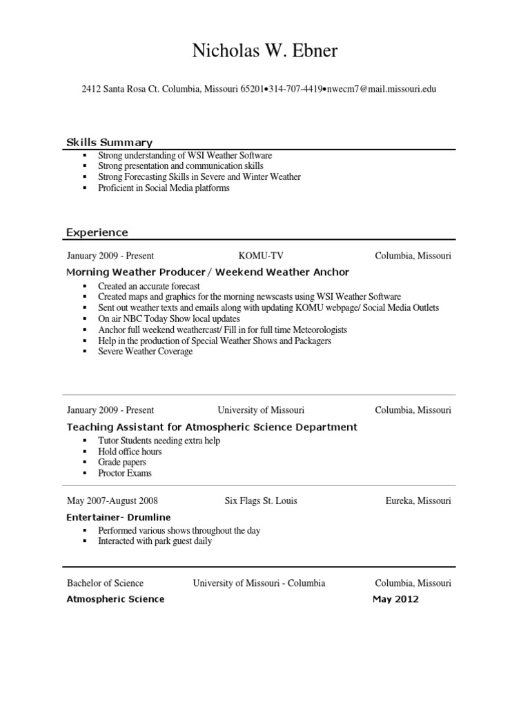 Weather Producer & Meteorologist Resume | PDF | Career & Growth