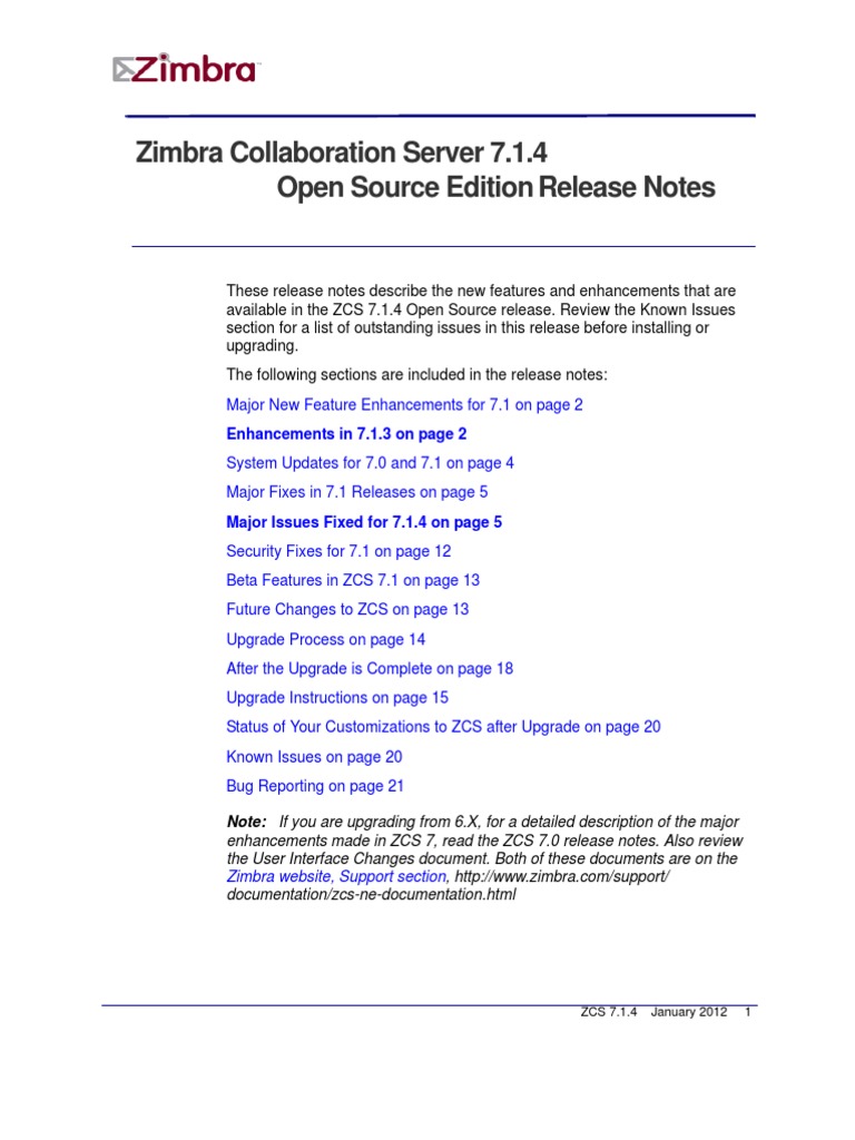 Zimbra OS Release Notes 7.1.4-2, PDF, Email