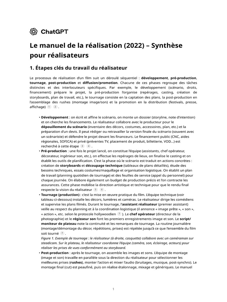 Étapes clés de la réalisation cinématographique | PDF | Réalisateurs de ...