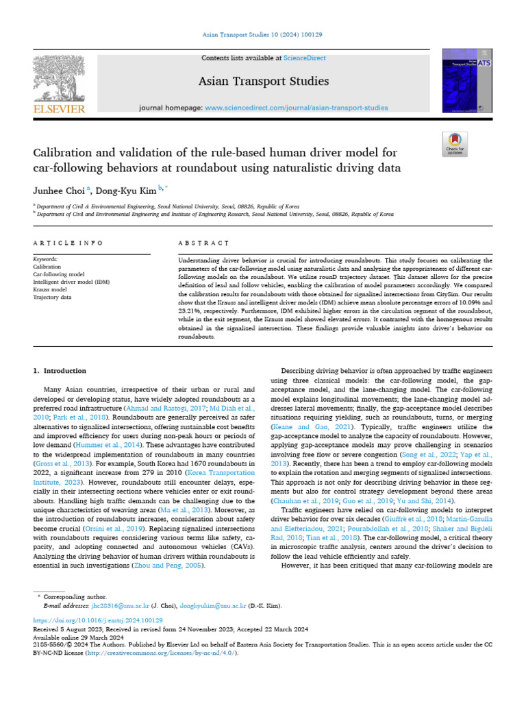 Calibration of Car-Following Models at Roundabouts | PDF | Genetic ...