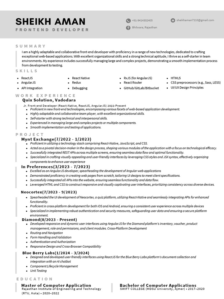 Front-End Developer Profile Summary | PDF | Angular Js | Cross Platform ...