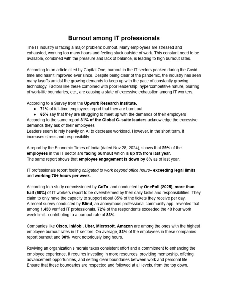 IT Professional Burnout Crisis | PDF | Occupational Burnout | Workplace