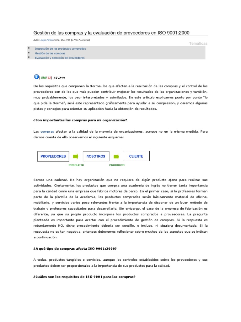 Gestión de Compras y Proveedores ISO 9001 | PDF | Calidad (comercial ...