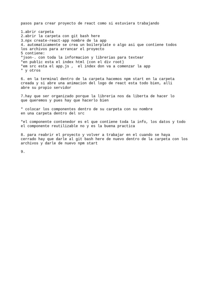 Pasos para Crear Proyecto de React Como Si Estuviera Trabajando | PDF