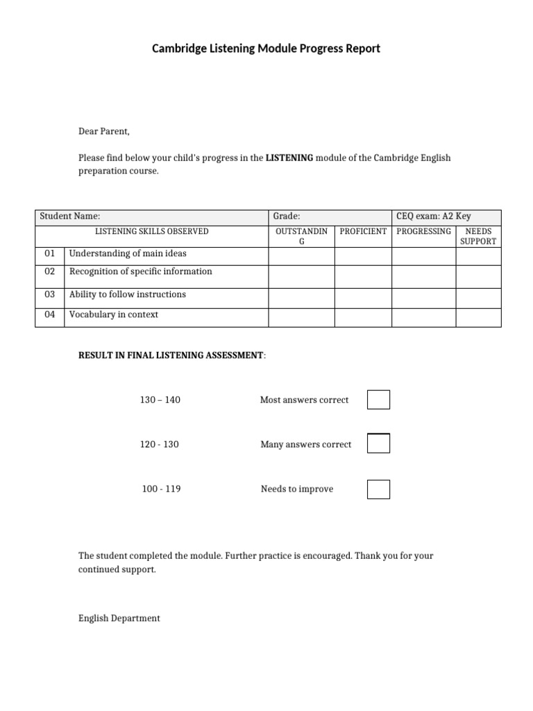 Cambridge Listening Module Report | PDF