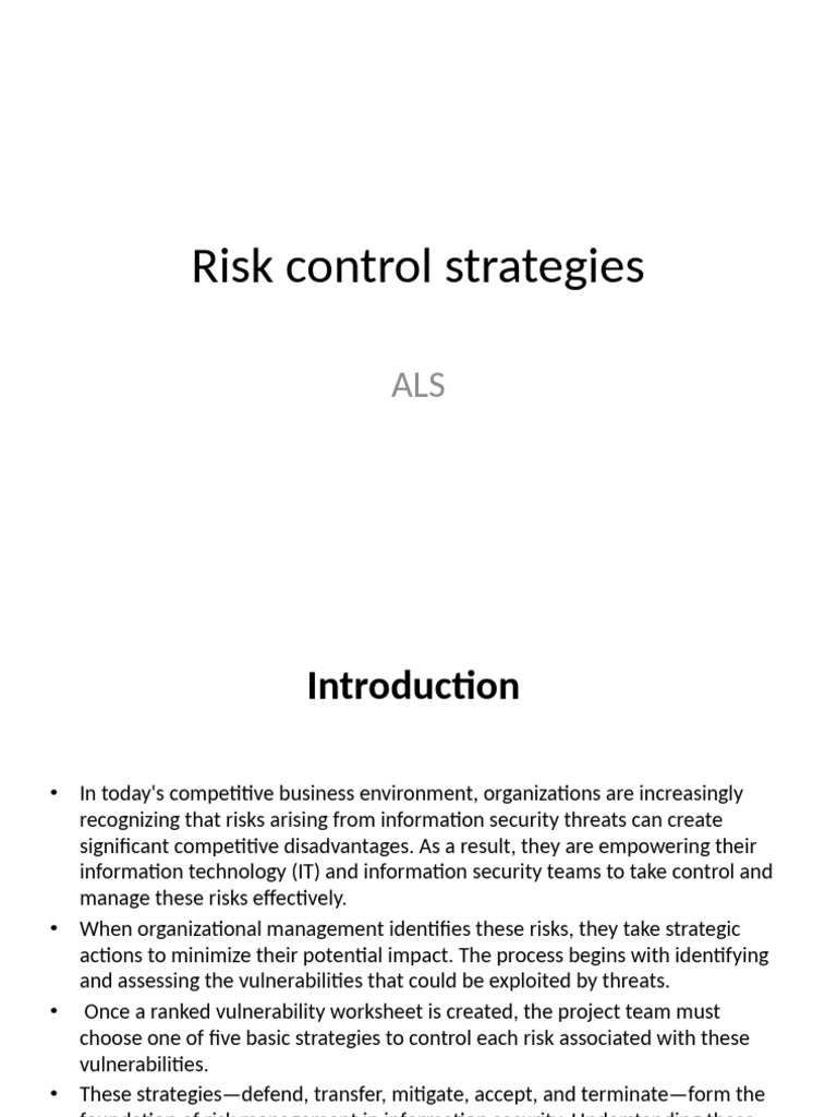 Effective Risk Control Strategies in IT | PDF | Computer Security ...