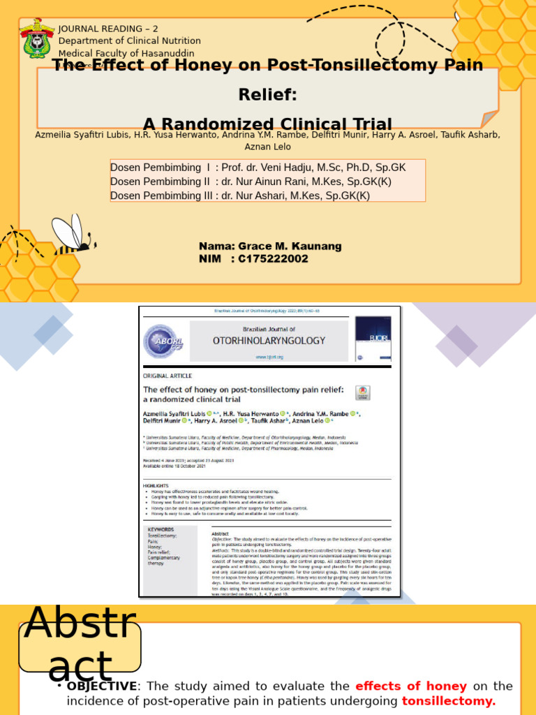 Grace PPT The Effect of Honey On Post-Tonsillectomy Pain Relief - RCT ...