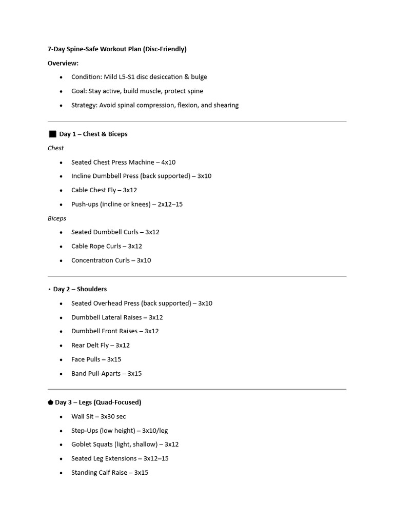 7-Day Spine-Safe Workout Plan | PDF