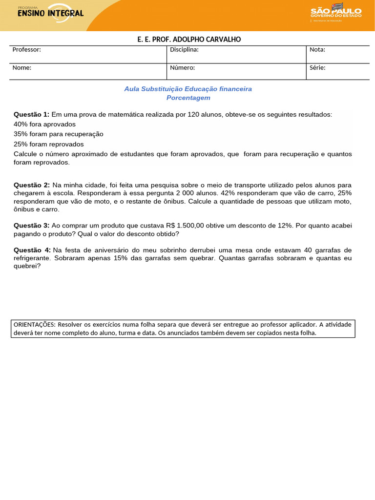Atividades de Educação Financeira 8º Ano | PDF | Matemática