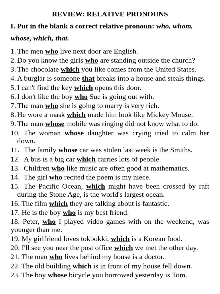 Relative Pronouns Practice Worksheet | PDF