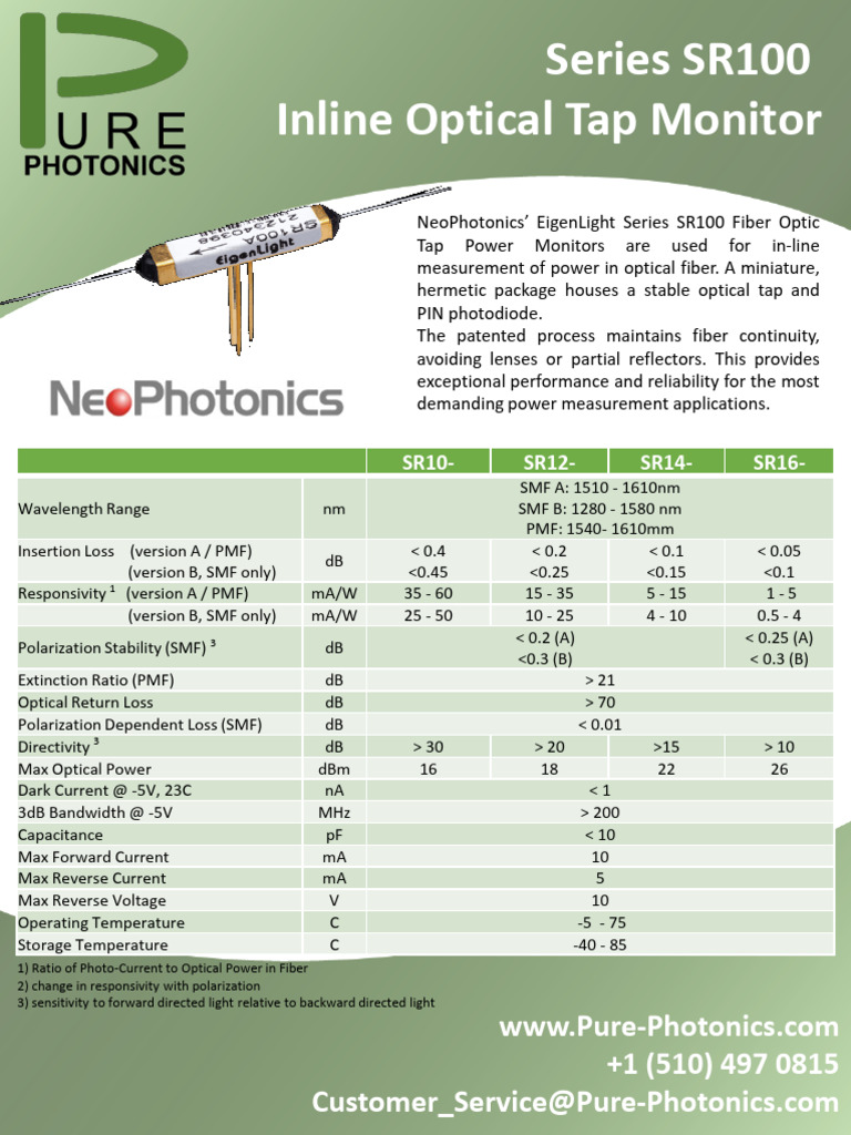 EigenLight SR100 Fiber Optic Monitor | PDF | Optical Fiber | Optical ...