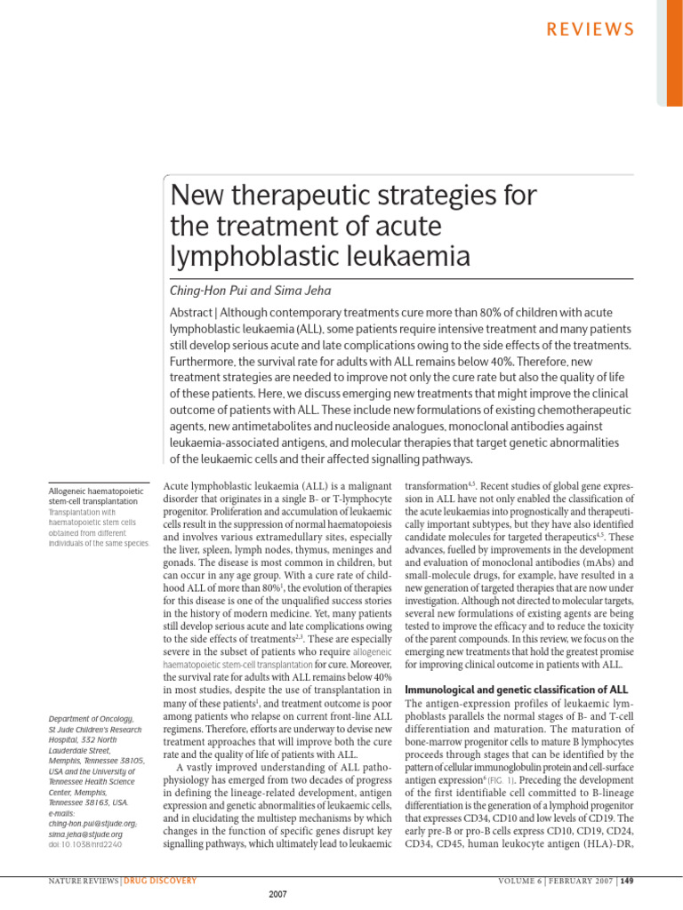 Emerging Treatments for Acute Lymphoblastic Leukaemia | PDF | T Cell ...