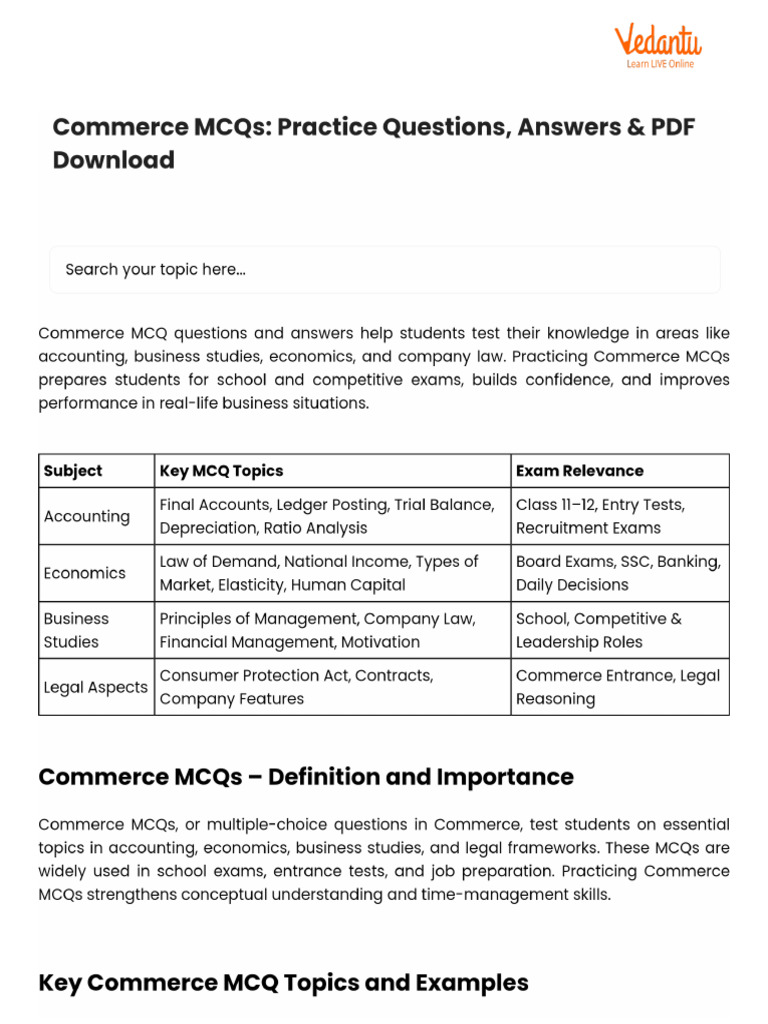 Commerce MCQs - Practice Questions, Answers & PDF Download | PDF