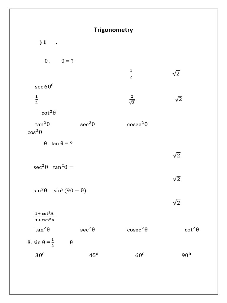 Maharashtra SSC Geometry Maths 2 Trigonometry Question Bank 2025 | PDF ...