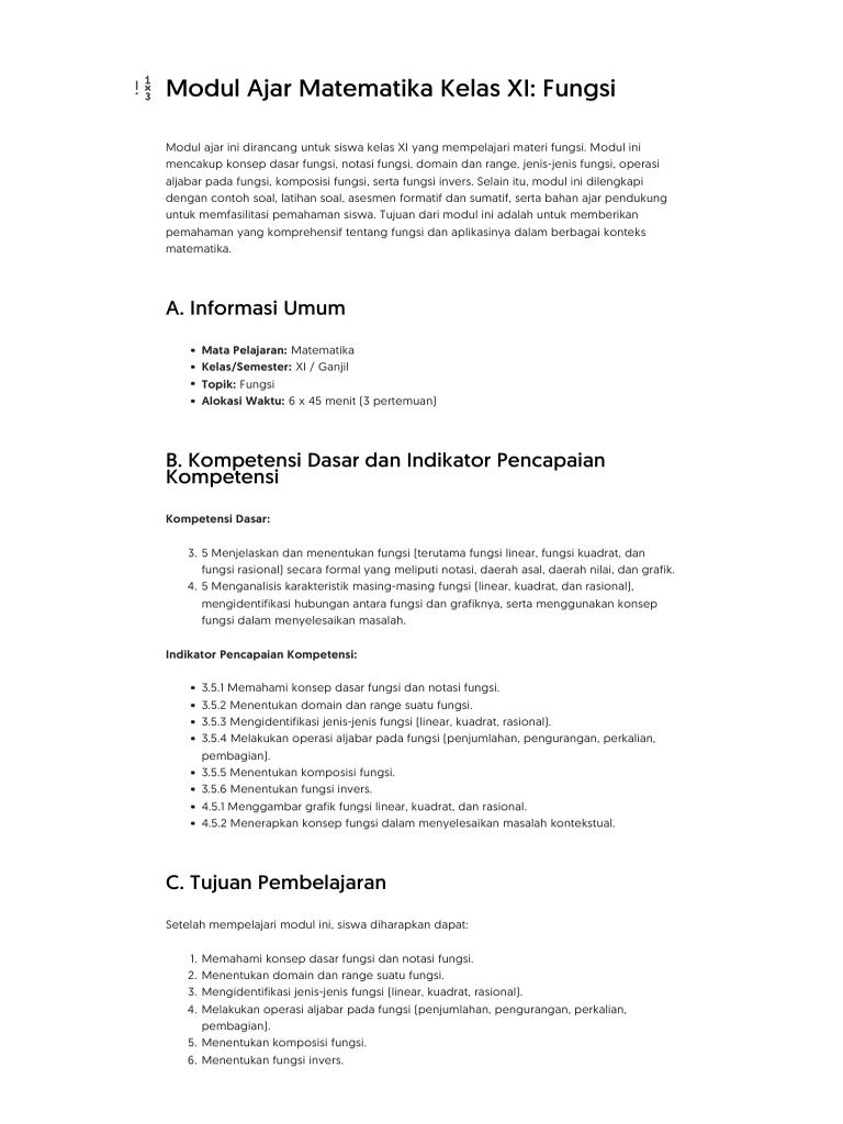 Modul Ajar Fungsi Kelas Xi Pdf